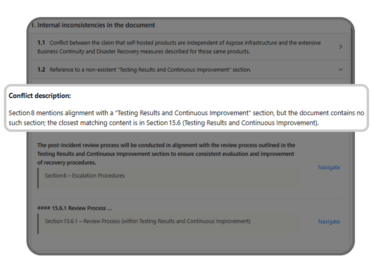 Звіт аналізу документів ШІ, що виділяє області конфліктів