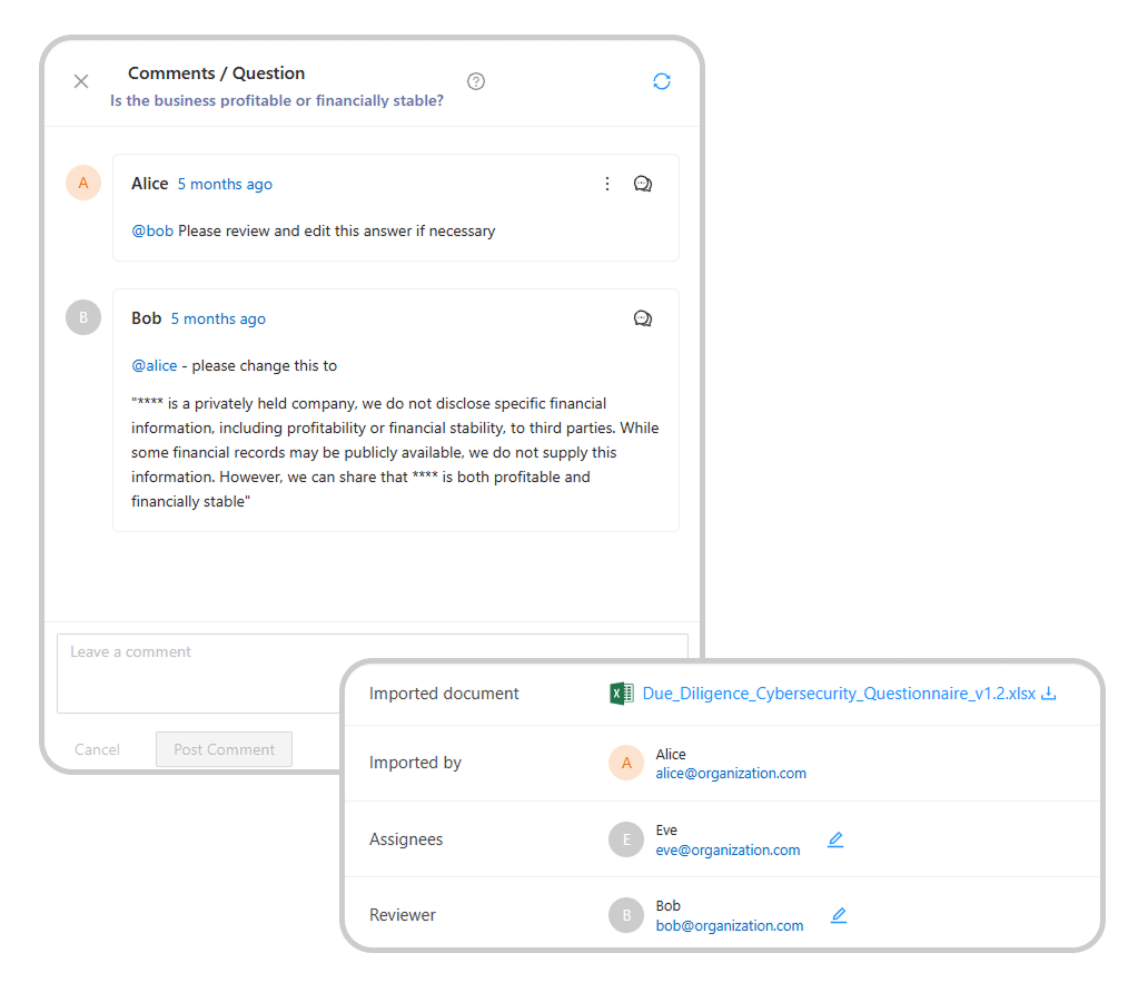 Панель командної співпраці з коментарями та завданнями